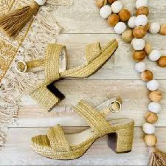 ANNE KLEIN 8.5 Preppy Block Padrino Platform Tan Woven Raffia Chunky Sandal - Picture 11 of 11